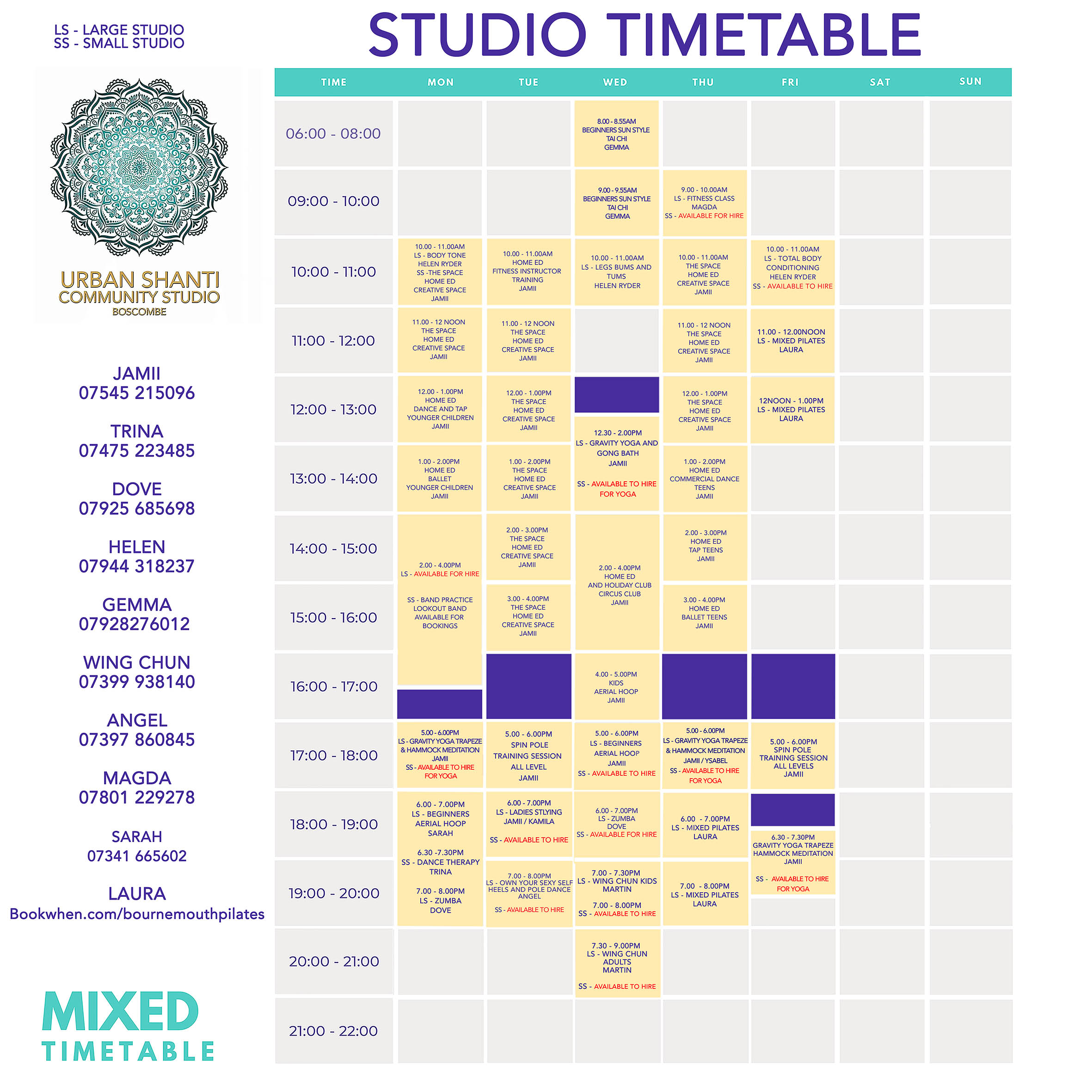 URBAN SHANTI TIMETABLE BOURNEMOUTH BOSCOMBE